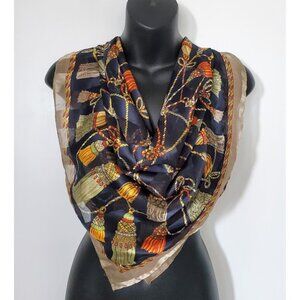 Tassel Print Silky Multicolor Scarf 30" x 30"